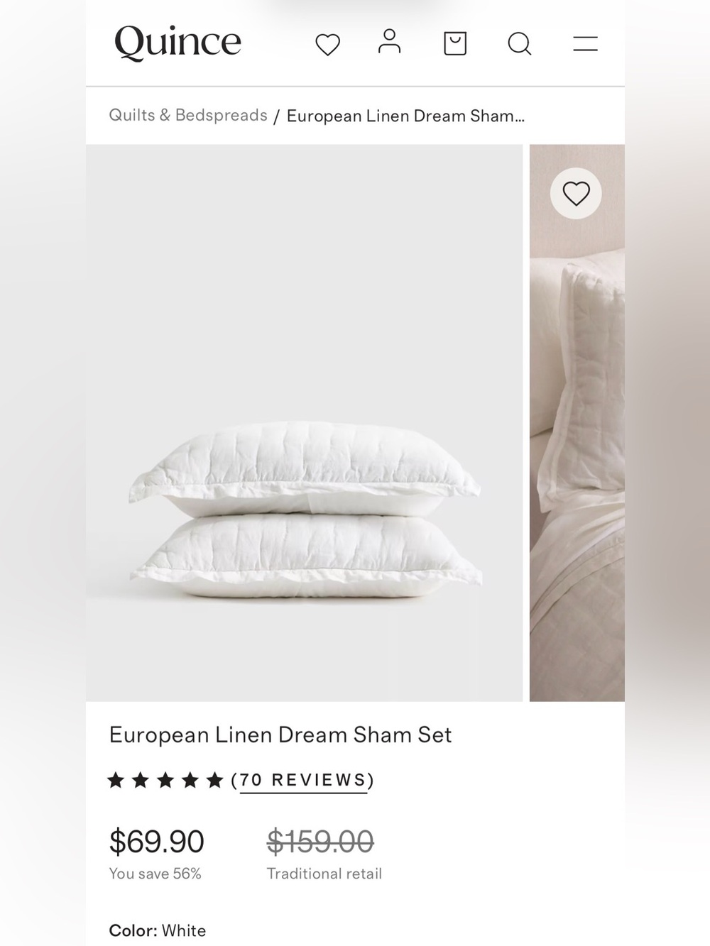 Pair of White Quince King Pillow Shams. Like new. These go for $70.00 new.